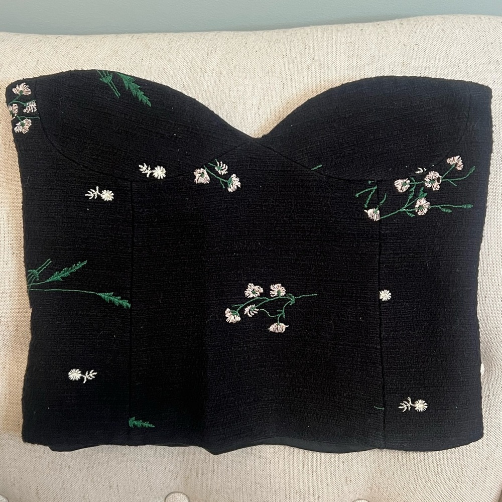 Zara embroidered corset bustier black | SZ XS | zipper Closure |Great Condition - Picture 5 of 9